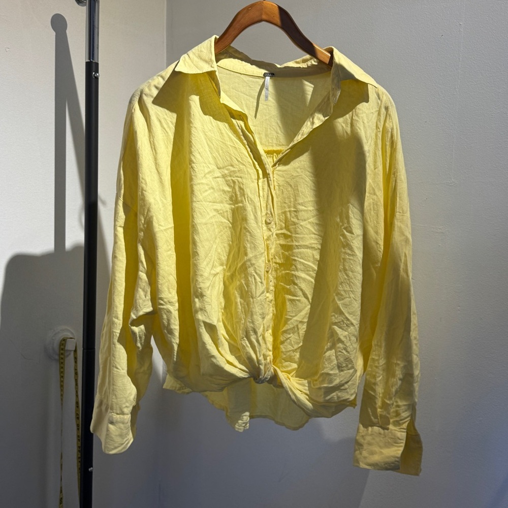 YFB Yellow Button-Up Shirt linen /rayon blend